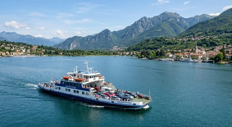 Traghetto sul Lago Maggiore che collega Intra e Laveno. (Immagine generata con IA)